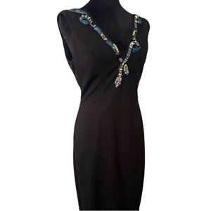 Boston Proper Elegant Black sheath Dress with Jewel Accents women’s 6 Party